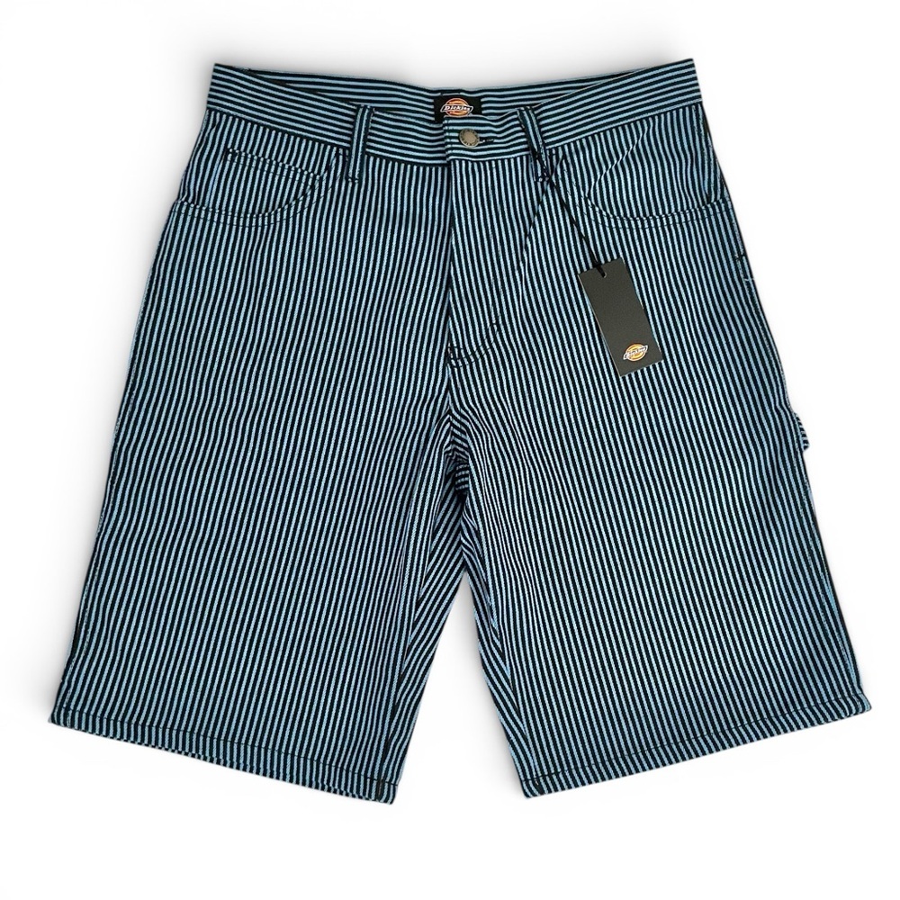 NWT DICKIES Men’s Cargo Shorts Hickory Stripe Carolina Blue & Black Size 30